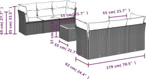 vidaXL 7-częściowy zestaw wypoczynkowy do ogrodu, z poduszkami, beżowy 3