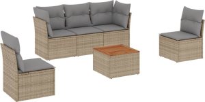 vidaXL 6-częściowy zestaw mebli ogrodowych z poduszkami, beżowy, polirattan 2