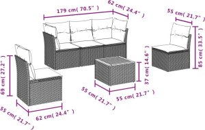 vidaXL 6-częściowy zestaw mebli ogrodowych z poduszkami, beżowy, polirattan 3