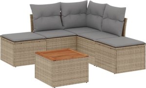 vidaXL 6-częściowy zestaw mebli ogrodowych z poduszkami, beżowy, polirattan 2