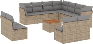 vidaXL 12-częściowy zestaw mebli ogrodowych z poduszkami, beżowy, polirattan 2