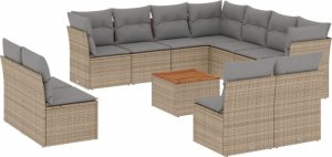 vidaXL 12-częściowy zestaw mebli ogrodowych z poduszkami, beżowy, polirattan 2