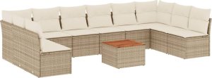 vidaXL 11-częściowy zestaw mebli ogrodowych z poduszkami, beżowy, polirattan 2