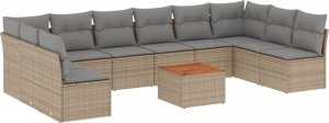 vidaXL 11-częściowy zestaw mebli ogrodowych z poduszkami, beżowy, polirattan 2