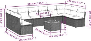 vidaXL 11-częściowy zestaw mebli ogrodowych z poduszkami, beżowy, polirattan 3