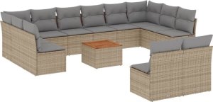 vidaXL 13-częściowy zestaw mebli ogrodowych z poduszkami, beżowy, polirattan 2
