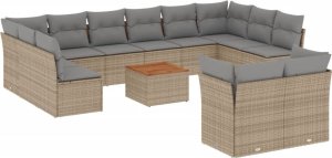 vidaXL 13-częściowy zestaw mebli ogrodowych z poduszkami, beżowy, polirattan 2