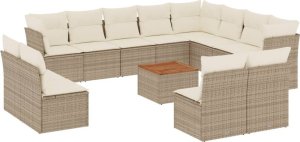 vidaXL 13-częściowy zestaw mebli ogrodowych z poduszkami, beżowy, polirattan 2