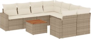 vidaXL 9-częsciowy zestaw mebli ogrodowych z poduszkami, beżowy, polirattan 2