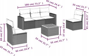 vidaXL 6-częściowy zestaw mebli ogrodowych z poduszkami, beżowy, polirattan 3