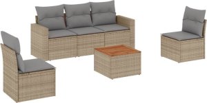 vidaXL 6-częściowy zestaw mebli ogrodowych z poduszkami, beżowy, polirattan 2