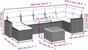 vidaXL 8-częściowy zestaw mebli ogrodowych z poduszkami, beżowy, polirattan 3