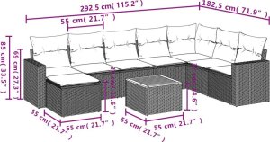 vidaXL 9-częsciowy zestaw mebli ogrodowych z poduszkami, beżowy, polirattan 3
