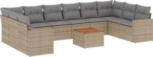 vidaXL 11-częsciowy zestaw mebli ogrodowych z poduszkami, beżowy, polirattan 2