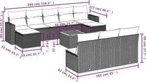 vidaXL 11-częściowy zestaw wypoczynkowy do ogrodu, poduszki czarny rattan PE 3