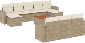vidaXL 11-częsciowy zestaw mebli ogrodowych z poduszkami, beżowy, polirattan 2