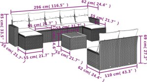 vidaXL 10-częsciowy zestaw wypoczynkowy do ogrodu, poduszki czarny rattan PE 3