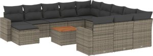 vidaXL 13-częściowy zestaw mebli ogrodowych z poduszkami, szary, polirattan 2