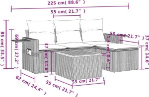 vidaXL 5-częściowy zestaw wypoczynkowy do ogrodu, poduszki, czarny rattan PE 9