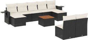 vidaXL 10-częściowy zestaw wypoczynkowy do ogrodu, poduszki czarny rattan PE 2