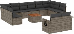 vidaXL 13-częściowy zestaw mebli ogrodowych z poduszkami, szary, polirattan 2