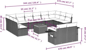 vidaXL 13-częściowy zestaw mebli ogrodowych z poduszkami, szary, polirattan 9