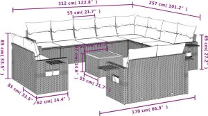 vidaXL 13-częściowy zestaw mebli ogrodowych z poduszkami, szary, polirattan 9