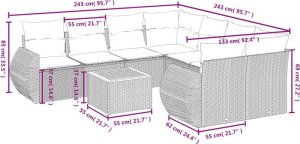 vidaXL 9-częsciowy zestaw mebli ogrodowych z poduszkami, beżowy, polirattan 8