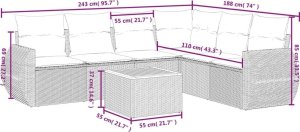 vidaXL 7-częściowy zestaw wypoczynkowy do ogrodu, z poduszkami, czarny 8