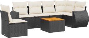 vidaXL 7-częściowy zestaw wypoczynkowy do ogrodu, z poduszkami, czarny 2