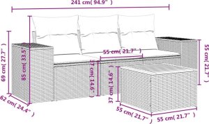 vidaXL 4-częściowy zestaw wypoczynkowy do ogrodu, poduszki, czarny rattan PE 3
