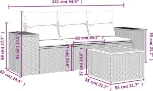 vidaXL 4-częściowy zestaw wypoczynkowy do ogrodu, poduszki, czarny rattan PE 3