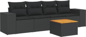 vidaXL 5-częściowy zestaw wypoczynkowy do ogrodu, poduszki, czarny rattan PE 2