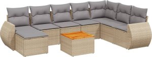 vidaXL 9-częściowy zestaw mebli ogrodowych z poduszkami, beżowy, polirattan 2