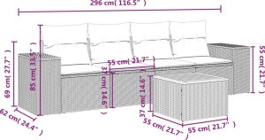 vidaXL 5-częściowy zestaw wypoczynkowy do ogrodu, poduszki, czarny rattan PE 3