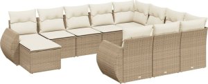 vidaXL 11-częściowy zestaw mebli ogrodowych z poduszkami, beżowy, polirattan 2