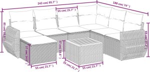 vidaXL 8-częściowy zestaw wypoczynkowy do ogrodu, z poduszkami, czarny 9