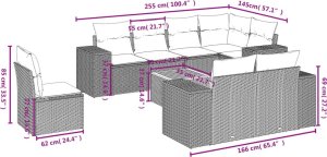 vidaXL 9-częsciowy zestaw wypoczynkowy do ogrodu, z poduszkami, czarny 8