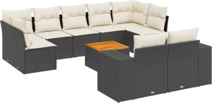 vidaXL 10-częsciowy zestaw wypoczynkowy do ogrodu, poduszki czarny rattan PE 2