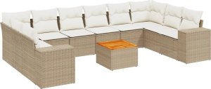 vidaXL 11-częsciowy zestaw mebli ogrodowych z poduszkami, beżowy, polirattan 2