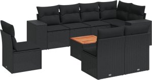 vidaXL 9-częściowy zestaw wypoczynkowy do ogrodu, z poduszkami, czarny 2