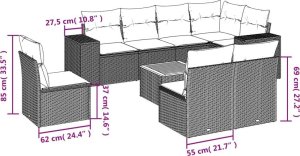 vidaXL 9-częściowy zestaw mebli ogrodowych z poduszkami, beżowy, polirattan 3