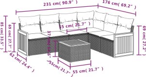 vidaXL 7-częściowy zestaw wypoczynkowy do ogrodu, z poduszkami, beżowy 8
