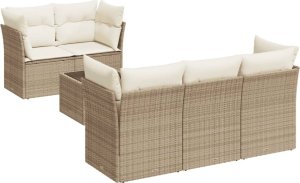 vidaXL 6-częściowy zestaw mebli ogrodowych z poduszkami, beżowy, polirattan 2