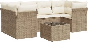 vidaXL 7-częściowy zestaw wypoczynkowy do ogrodu, z poduszkami, beżowy 2