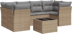 vidaXL 7-częściowy zestaw wypoczynkowy do ogrodu, z poduszkami, beżowy 2