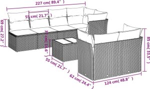 vidaXL 8-częściowy zestaw mebli ogrodowych z poduszkami, beżowy, polirattan 3