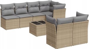 vidaXL 8-częściowy zestaw mebli ogrodowych z poduszkami, beżowy, polirattan 2