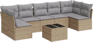 vidaXL 8-częściowy zestaw mebli ogrodowych z poduszkami, beżowy, polirattan 2