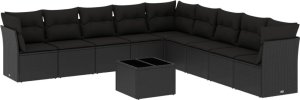 vidaXL 10-częściowy zestaw wypoczynkowy do ogrodu, poduszki czarny rattan PE 2